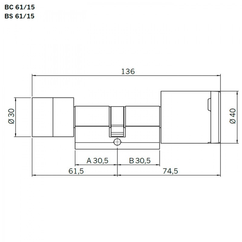 Cilindre amb pom doble (electrònica als dos costats) BS61/15