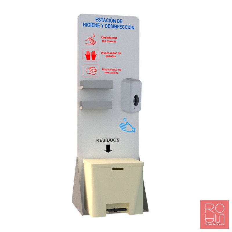 Punt d'higiene i desinfecció amb paperera per a la COVID-19