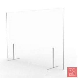 Mampara mostrador de vidre sense finestreta i peus de metall