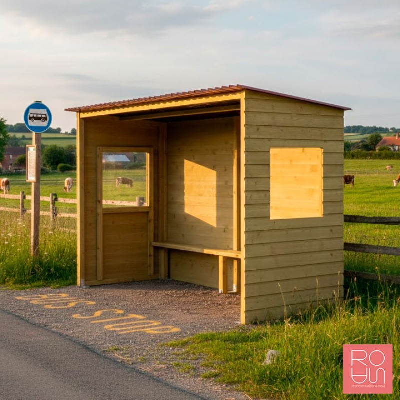 Marquesina parada d'autobús Turín fabricada en fusta